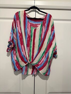 Umgee Multicolor Striped Twist-Front Blouse